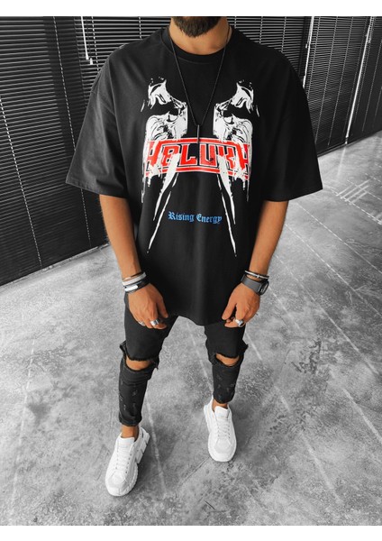 Oversize Baskılı T-Shirt Siyah fırsatları