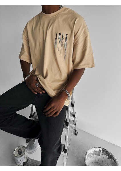 Ablk Baskılı Oversize T-Shirt Bej
