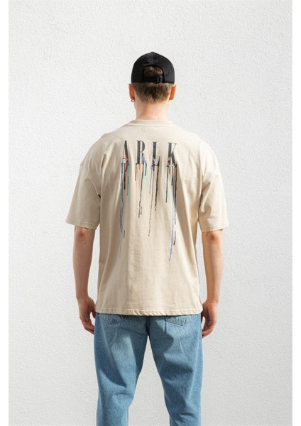 Ablk Baskılı Oversize T-Shirt Bej modelleri