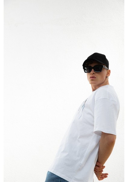 Online Ablk Baskılı Oversize T-Shirt Beyaz
