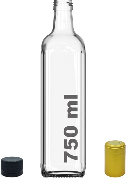750 ml şeffaf kapaklı, kapüşonlu köşeli cam şişe, 1 adet, beyaz renk