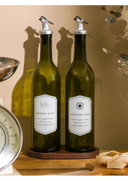 Zeytin Yeşili Cam Kapaklı Yağdanlık 2'li 750 ml