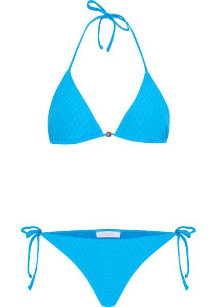 Kendinden Dokulu Mavi Üçgen Bikini Takımı
