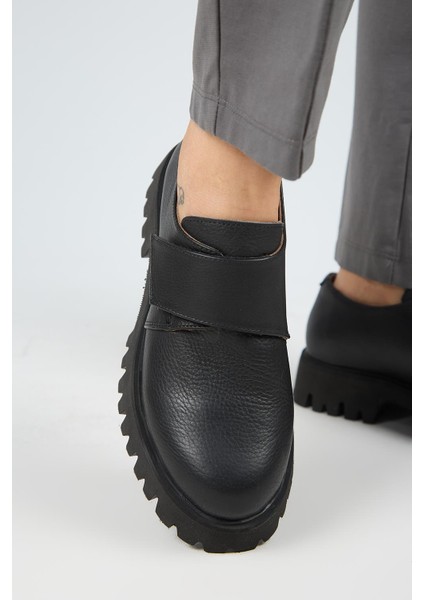 Mimi Kadın Deri Çırtlı Hakiki Deri Siyah Ayakkabı