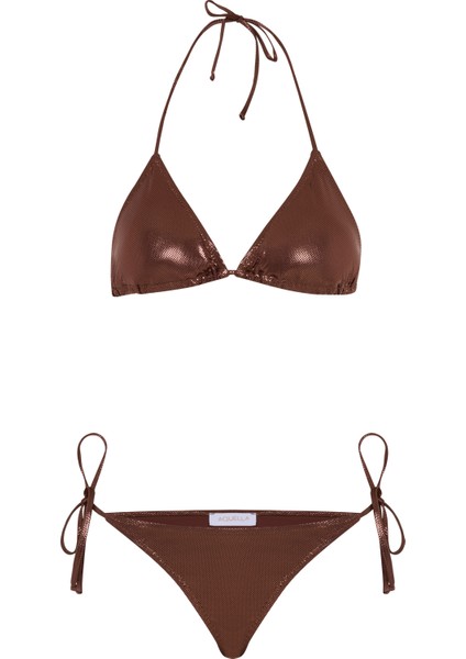 Lame Acı Kahve Üçgen Bikini Takım