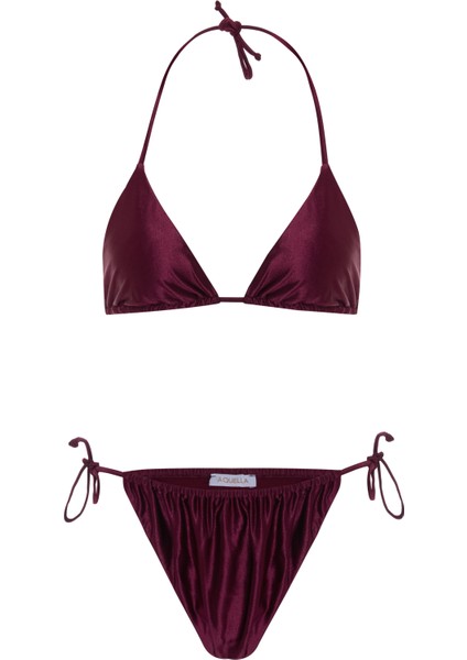 Bordo Parlak Üçgen Bikini Takım