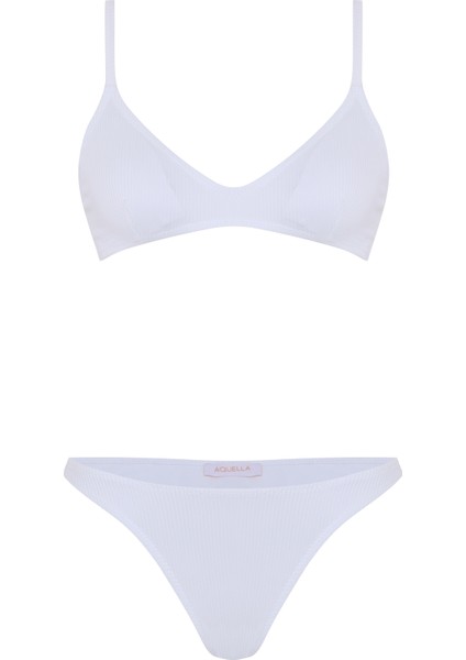 Şerit Dokulu Ekru Pensli Bikini Takım