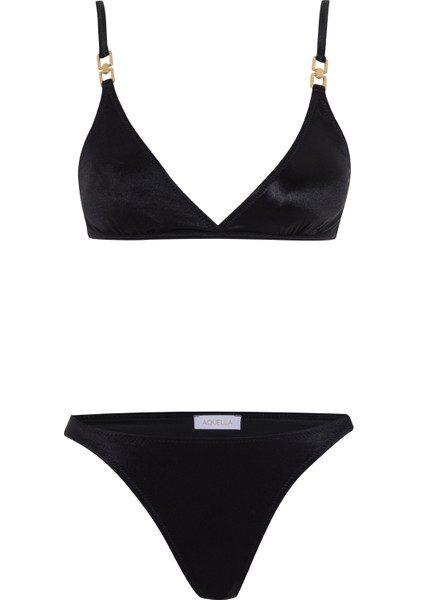 Lame Anvelop Siyah Üçgen Bikini Takım