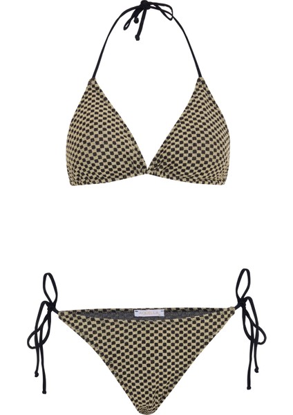 Üçgen Gold Simli Dokulu Üçgen Bikini Takım