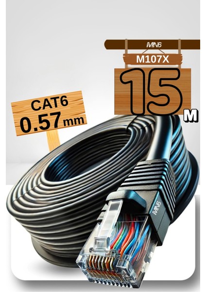 M107X 15 Metre Internet Kablosu/Cat6 23AWG Utp 0,57mm/İki Kat Korumalı/ethernet kablosu 15 metre/iç Dış Mekan uyumlu/High Performance Cable