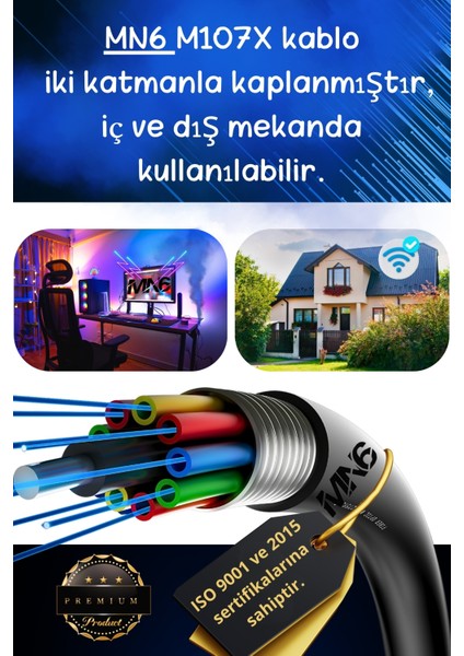M107X 15 Metre Internet Kablosu/Cat6 23AWG Utp 0,57mm/İki Kat Korumalı/ethernet kablosu 15 metre/iç Dış Mekan uyumlu/High Performance Cable