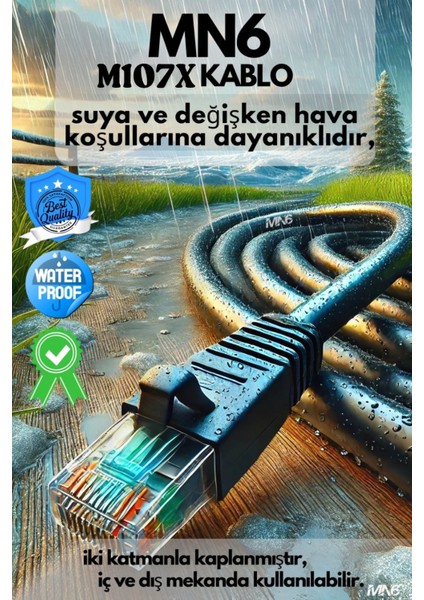 M107X 15 Metre Internet Kablosu/Cat6 23AWG Utp 0,57mm/İki Kat Korumalı/ethernet kablosu 15 metre/iç Dış Mekan uyumlu/High Performance Cable