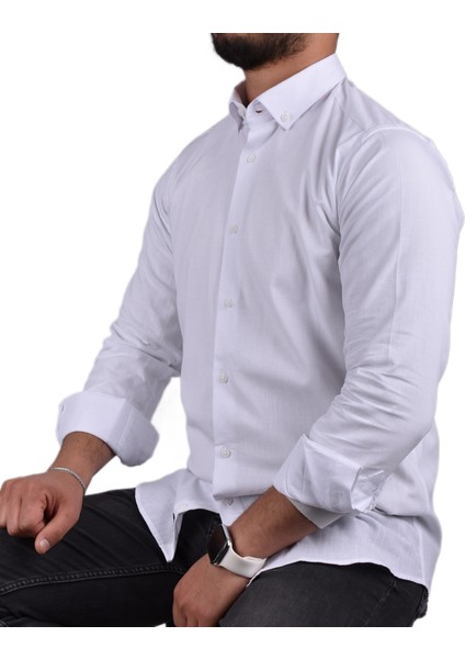 ADV-2609 Slimfit Keten Gömlek /beyaz/m
