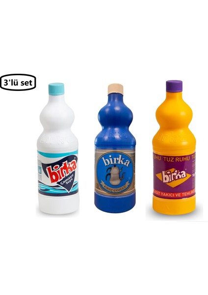 Çamaşır Suyu 1 Kg+Birka Kireç Çözücü 1 Kg+Birka Tuz Ruhu 1 Kg-(3'lü Lavabo-Tuvalet Temizlik Set)