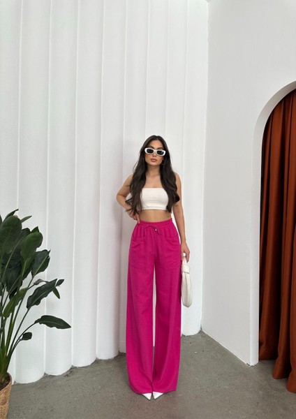 Beli Lastikli Visko Keten Pantalon