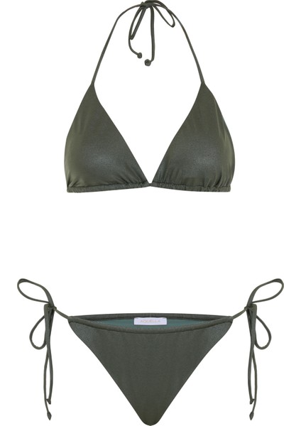 Düz Haki Üçgen Bikini Takım