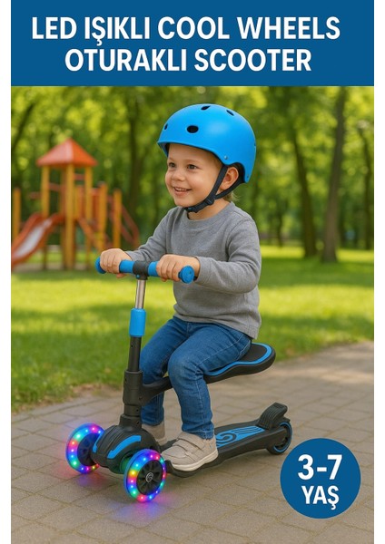 Oturaklı LED Işıklı Scooter | 3 Tekerlekli Combo Scooter 3-7 Yaş