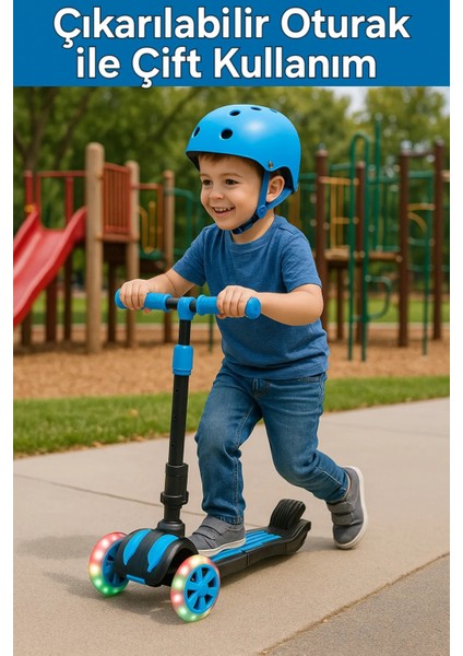 Oturaklı LED Işıklı Scooter | 3 Tekerlekli Combo Scooter 3-7 Yaş fiyatları