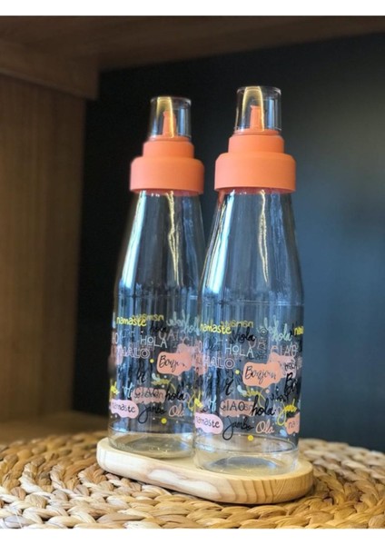 Pembe Ahşap Standlı 3'lü Cam Yağlık ve Sirkelik Seti, 750 ml, Kahverengi fırsatları