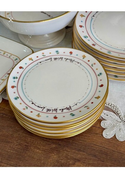 Acar Livaldi 9 Parça Sunum Tabağı ve 6 Adet Servis-Yemek-Pasta-Kase ve Çerezlikten Oluşan Çeyiz Seti