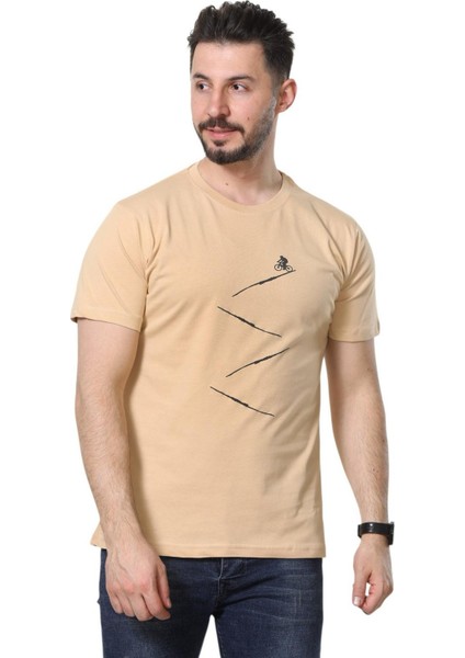 Regular Fit Bisiklet Yaka %100 Pamuk Basic Düz Kısa Kollu Tişört Bisiklet Baskılı