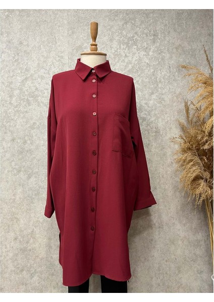 25Y1590 Tunik Tek Cepli Komple Düğmeli - Eylül - 25Y1590 - Bordo - 2