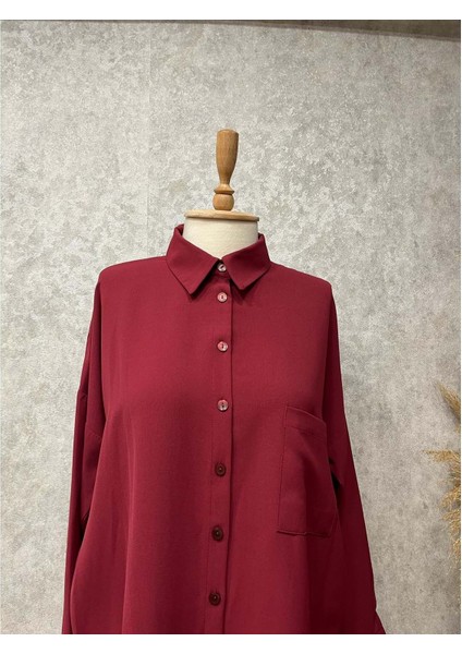 25Y1590 Tunik Tek Cepli Komple Düğmeli - Eylül - 25Y1590 - Bordo - 2