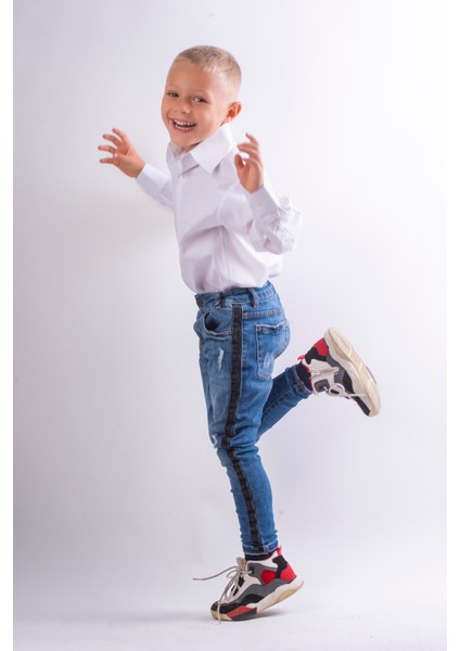 Erkek Çocuk Beyaz Gömlek, Uzun Kollu, Polo Yaka %100 Pamuk Klasik Bayramlık Gömlek, 9-10 Yaş