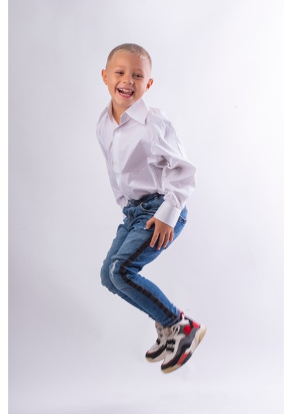 Erkek Çocuk Beyaz Gömlek, Uzun Kollu, Polo Yaka %100 Pamuk Klasik Bayramlık Gömlek, 9-10 Yaş fiyatları