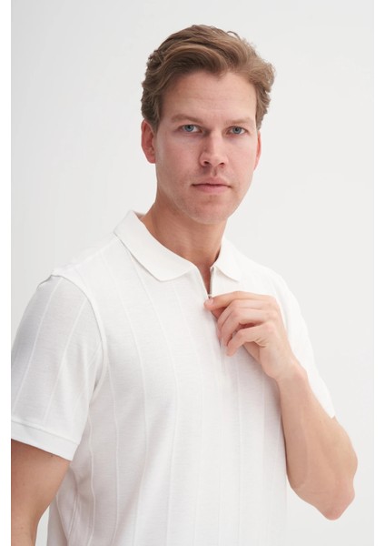 Caz 4238 Polo Yaka Kendinden Dokulu Regular Fit Fermuarlı Tişört modelleri