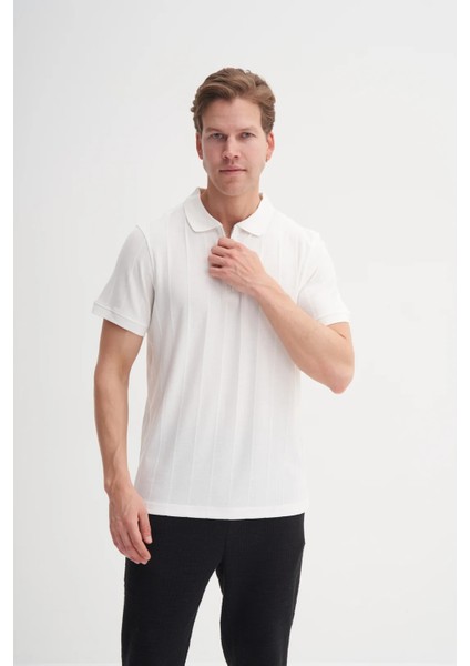 Caz 4238 Polo Yaka Kendinden Dokulu Regular Fit Fermuarlı Tişört fırsatları