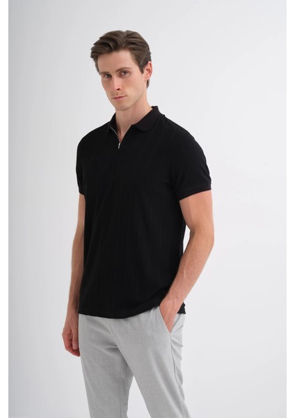 Caz 4238 Polo Yaka Kendinden Dokulu Regular Fit Fermuarlı Tişört fiyatları