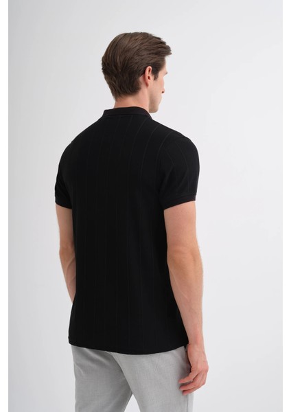 Caz 4238 Polo Yaka Kendinden Dokulu Regular Fit Fermuarlı Tişört modelleri