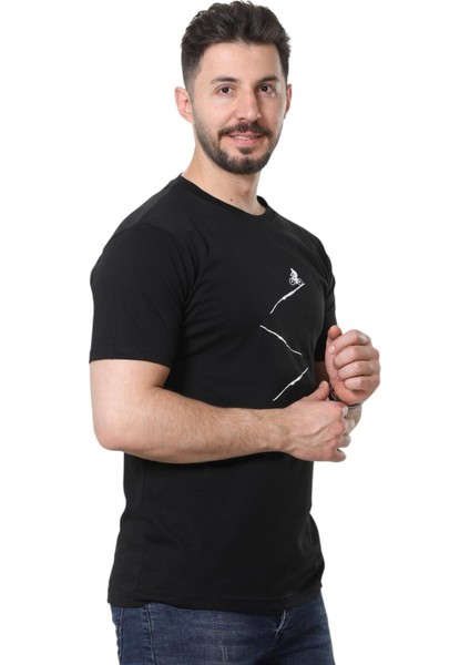 Regular Fit Bisiklet Yaka %100 Pamuk Basic Düz Kısa Kollu Tişört Bisiklet Baskılı