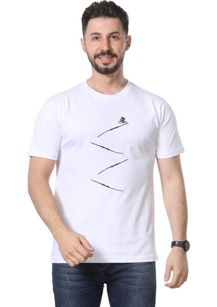 Regular Fit Bisiklet Yaka %100 Pamuk Basic Düz Kısa Kollu Tişört Bisiklet Baskılı