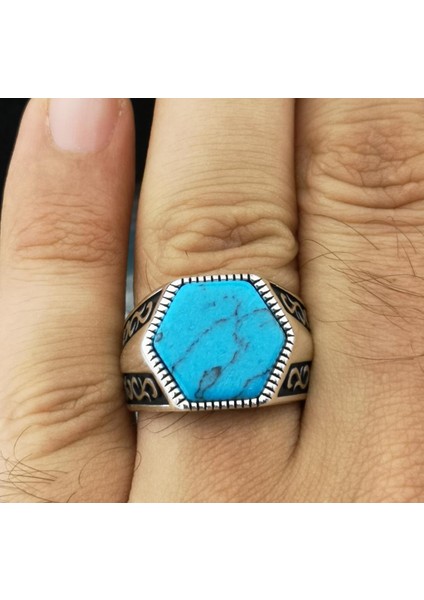 Özel Tasarım Mavi Firuze Taşlı 925 Ayar Gümüş Yüzük modelleri