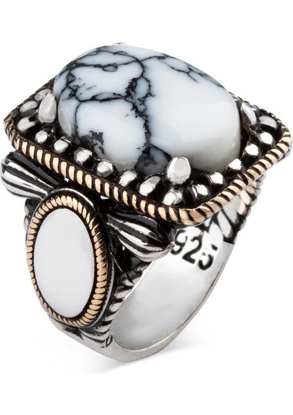 Özel Tasarım Beyaz Firuze Taşlı 925 Ayar Gümüş Yüzük