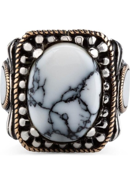 Özel Tasarım Beyaz Firuze Taşlı 925 Ayar Gümüş Yüzük fiyatları