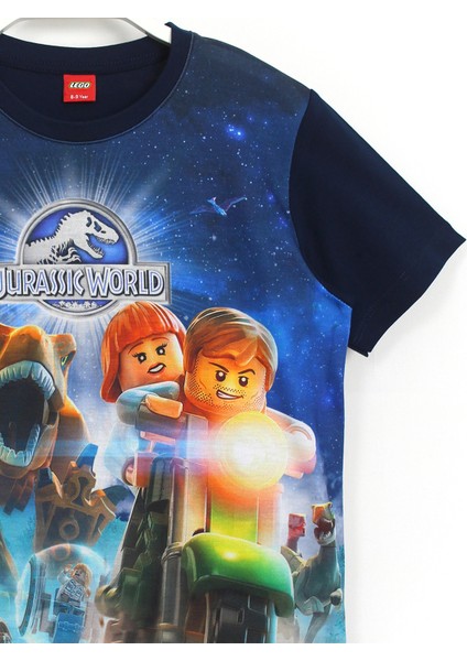 Dinazorlu Lego Jurassic World Oyun 3D Baskılı Kısa Kollu Yazlık Erkek Çocuk Tişört Lacivert 001-0002049