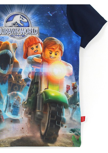Dinazorlu Lego Jurassic World Oyun 3D Baskılı Kısa Kollu Yazlık Erkek Çocuk Tişört Lacivert 001-0002049