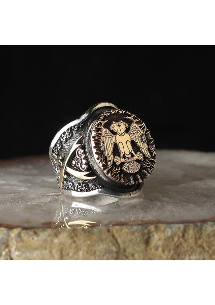 Çift Başlı Selçuklu Kartalı Kılıç Model Gümüş Yüzük
