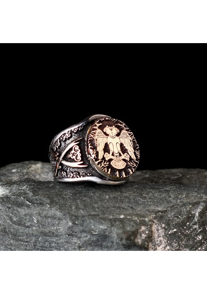 Çift Başlı Selçuklu Kartalı Kılıç Model Gümüş Yüzük fiyatları