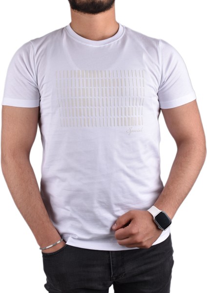 Adv-5000 Bisiklet Yaka Tişört /Beyaz/M