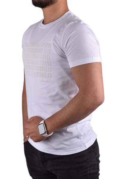Adv-5000 Bisiklet Yaka Tişört /Beyaz/M