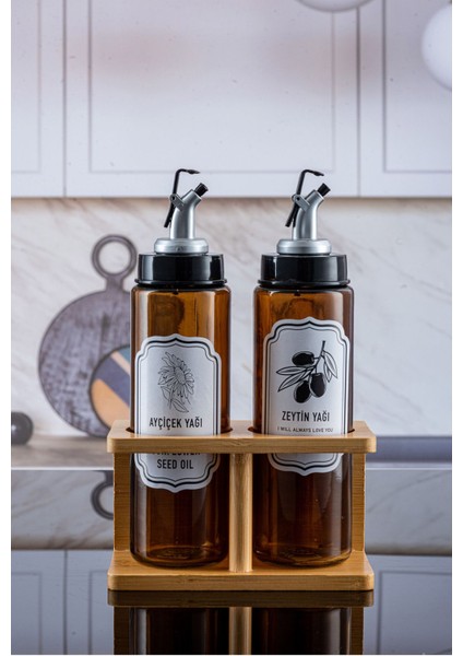 3'lü Yağdanlık Seti, Standlı, 500 ml, Bambu Yeşili, Şık ve Pratik Tasarım