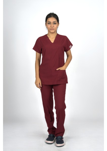Bordo Premium Flex Likralı Scrubs Doktor Hemşire Üniforma Takım fiyatları