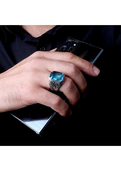 925 Ayar Gümüş Aqua Renk Zirkon Taşlı Model Yüzük fiyatları