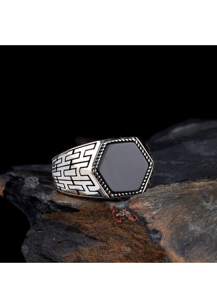 Onix Taşlı 925 Ayar Gümüş Erkek Yüzük