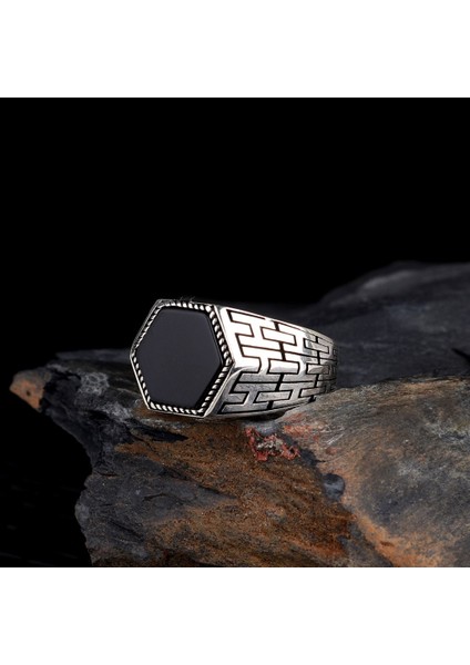 Onix Taşlı 925 Ayar Gümüş Erkek Yüzük modelleri
