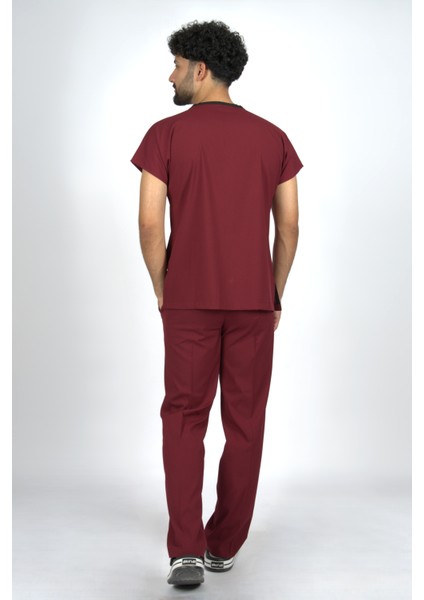 Bordo Premium Flex Likralı Scrubs Doktor Hemşire Üniforma Takım fırsatları